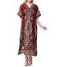 Delena Designs Lange kaftanjurk voor dames, maxi-kaftanjurk, jurk, top, nachtjurk, Rood, 132