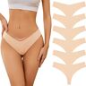 Adorel Dames String Ondergoed Naadloos No-Show Lage Taille Slipje Set van 6 Beige S