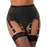 ohyeahlady Dames jarretels, lingerieset, kant, sexy jarretelriem, breed met 6 jarretels, jarretelhouder, jarretel met slip, zwart, M-L