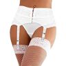 comeondear Jarretelgordel voor dames, brede kanten jarretelgordel met 6 verstelbare jarretels met metalen clips, lingerieset met jarretelgordel, grote maten, kousenophouder, wit (B), XL-XXL