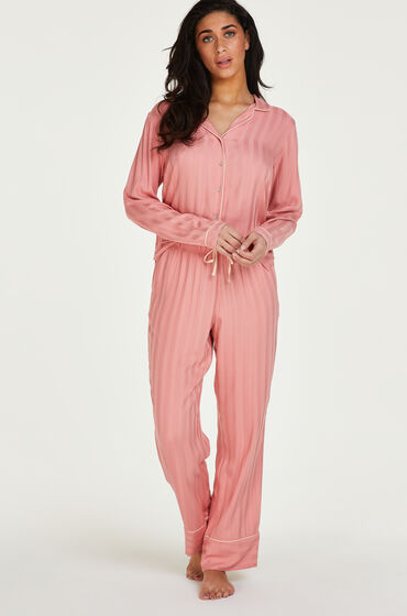 Hunkemöller Tall pyjamabroek Jacquard Stripe Roze  - Roze - Size: 2XL