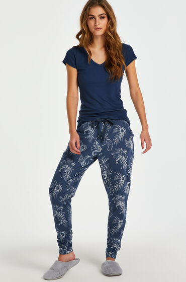 Hunkemöller Pyjamabroek Indigo Floral Blauw  - Blauw - Size: L