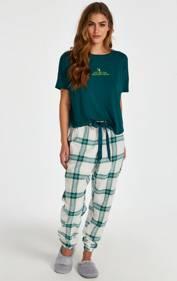 Hunkemöller Pyjamabroek Twill Check Groen  - Groen - Size: 2XS