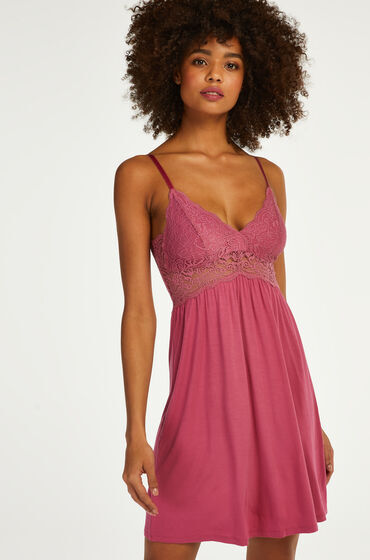 Hunkemöller Slipdress Jersey lace Vera Roze  - Roze - Size: 2XL