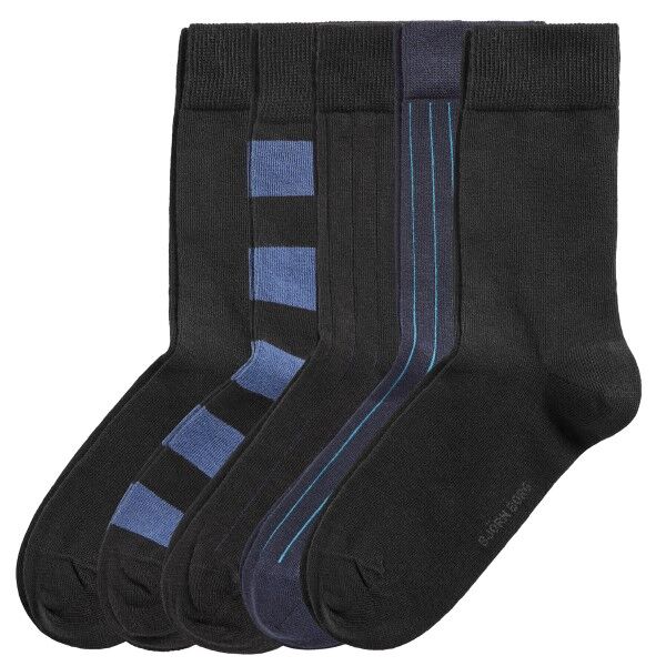 Björn Borg 5-pakning Block Stripe and Square Socks - Black/Blue