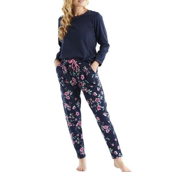 Damella Navy Flower Pyjama - Blue Pattern