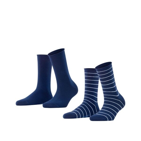 Falke 2-pakning Women Happy Stripe Socks - Navy Striped