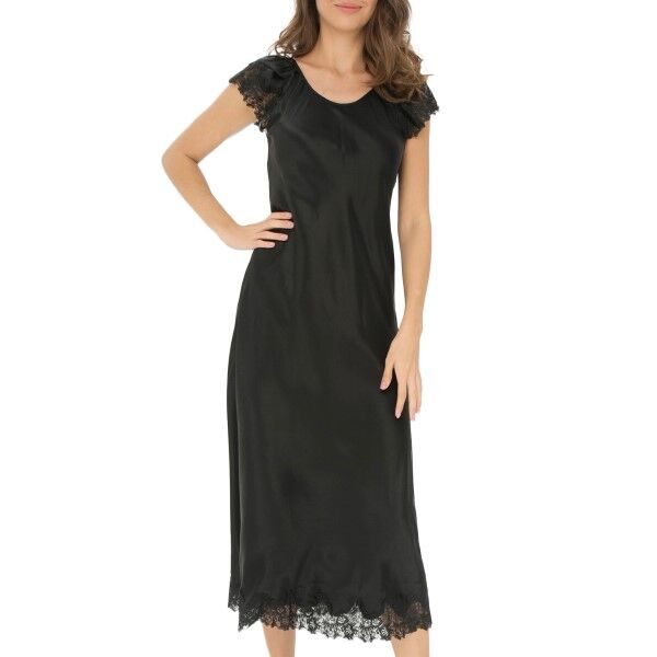 Lady Avenue Pure Silk Long Nightdress - Black