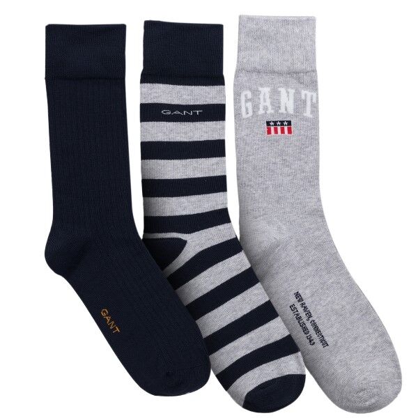 Gant 3-pakning Cotton Socks Gift Box - Blue/Grey