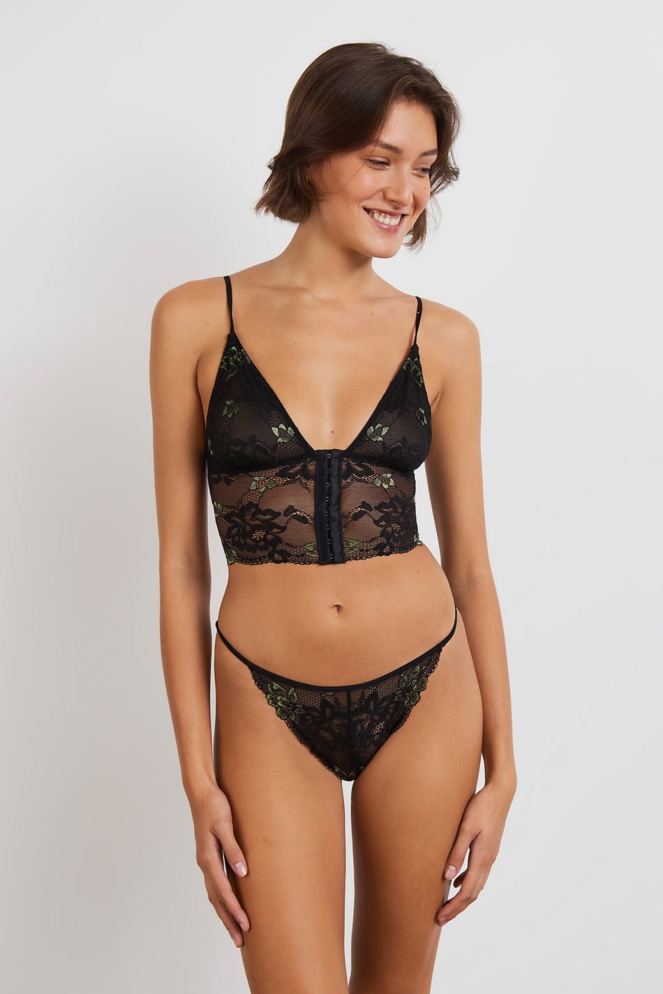 Gina Tricot Kate lace brief  XL  Black/green (9373)