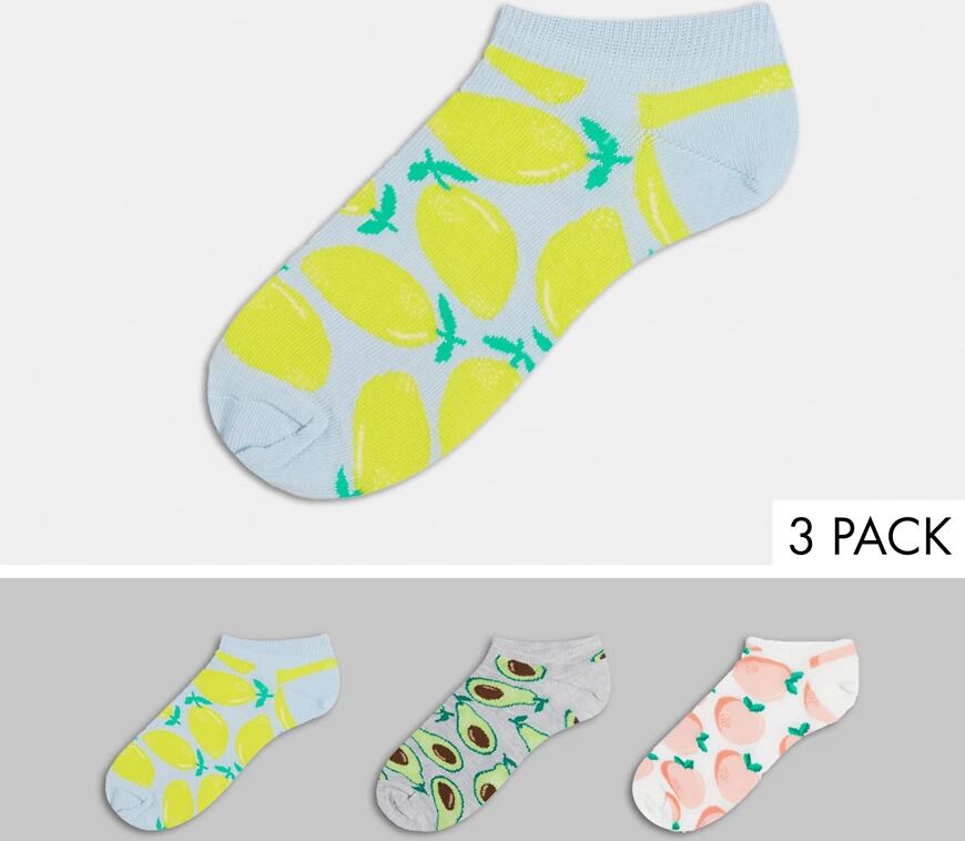 Accessorize pack of 3 trainer socks in mixed fruit prints-Multi  Multi