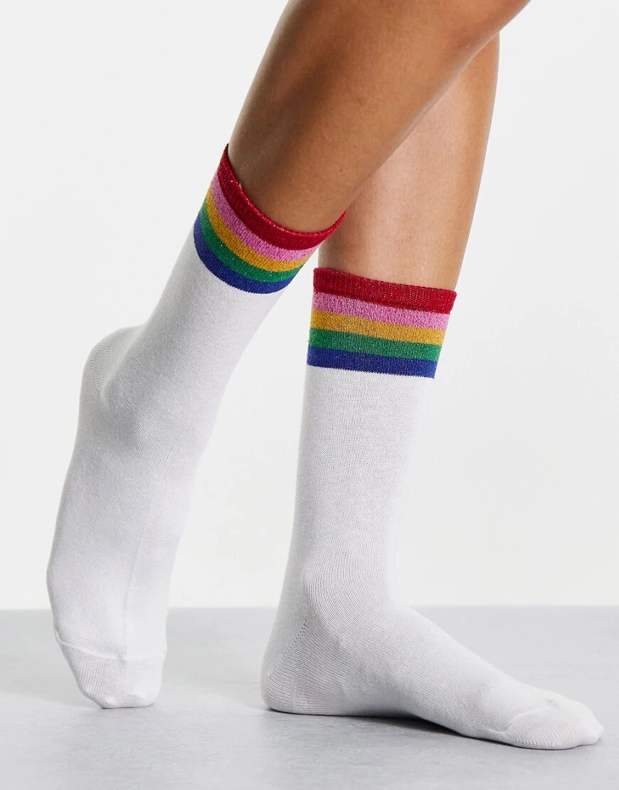 Accessorize socks with rainbow trim in white  White