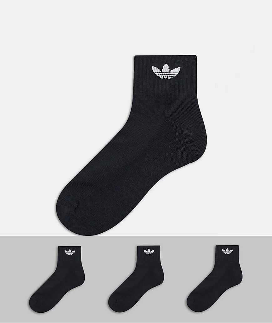 adidas Originals 3 pack ankle socks in black with trefoil  Black