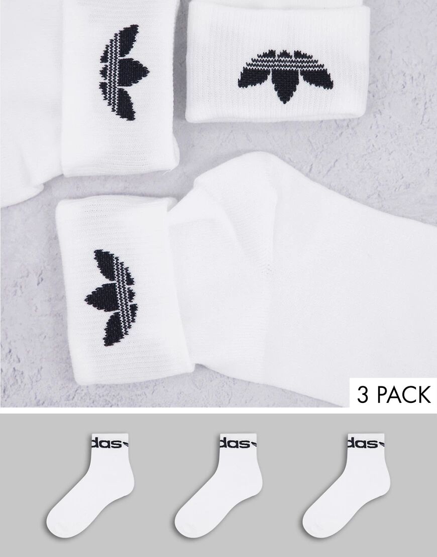 adidas Originals 3 pack fold cuff socks in white  White