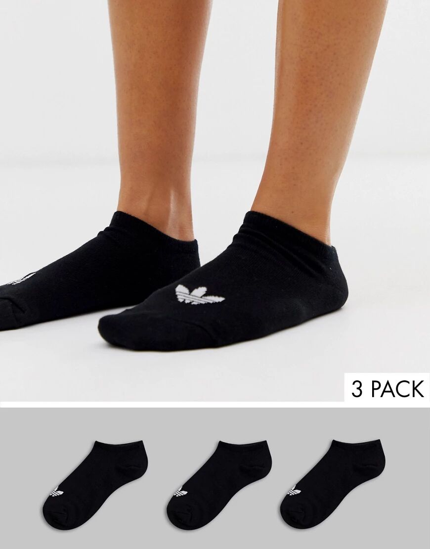 adidas Originals 3 pack trefoil trainer socks in black  Black