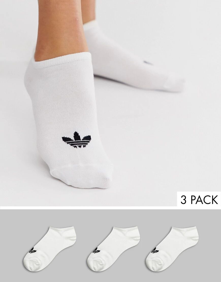 adidas Originals 3 pack trefoil trainer socks in white  White