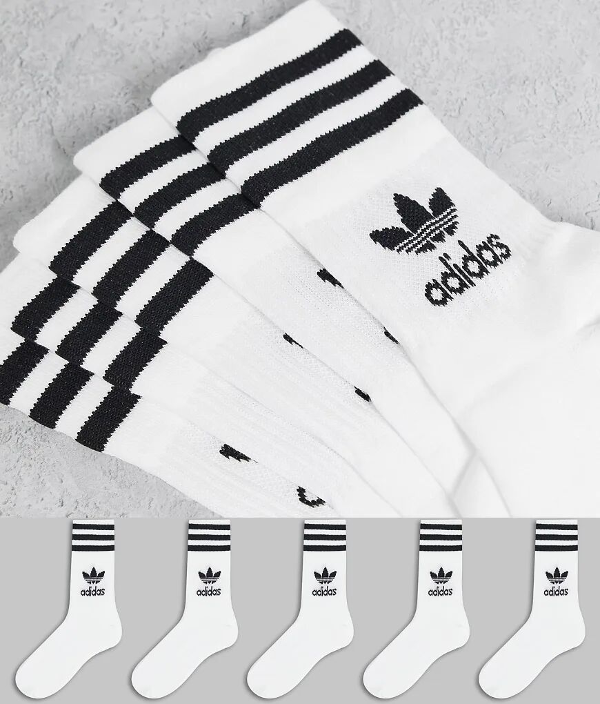 adidas Originals 5 pack mid ankle socks in white  White