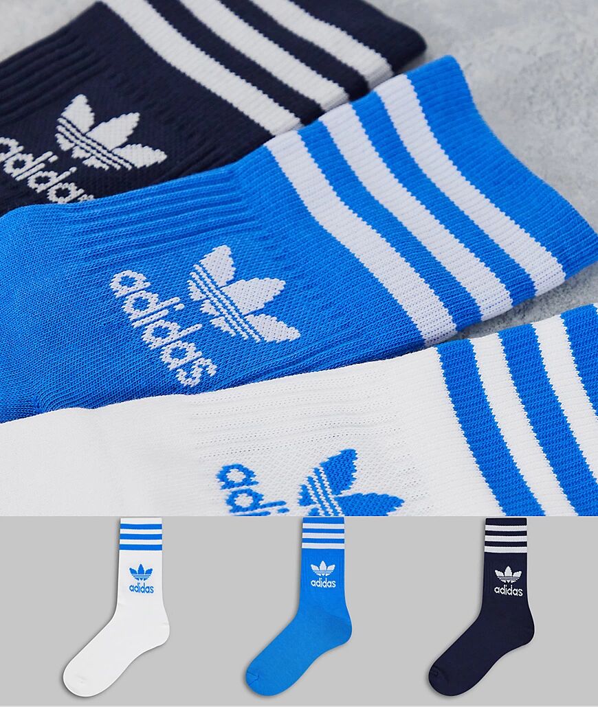 adidas Originals adicolor Trefoil 3 pack mid cut socks in blue  Blue