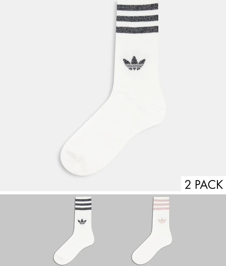 adidas Originals logo 2 pack crew socks in multi-White  White