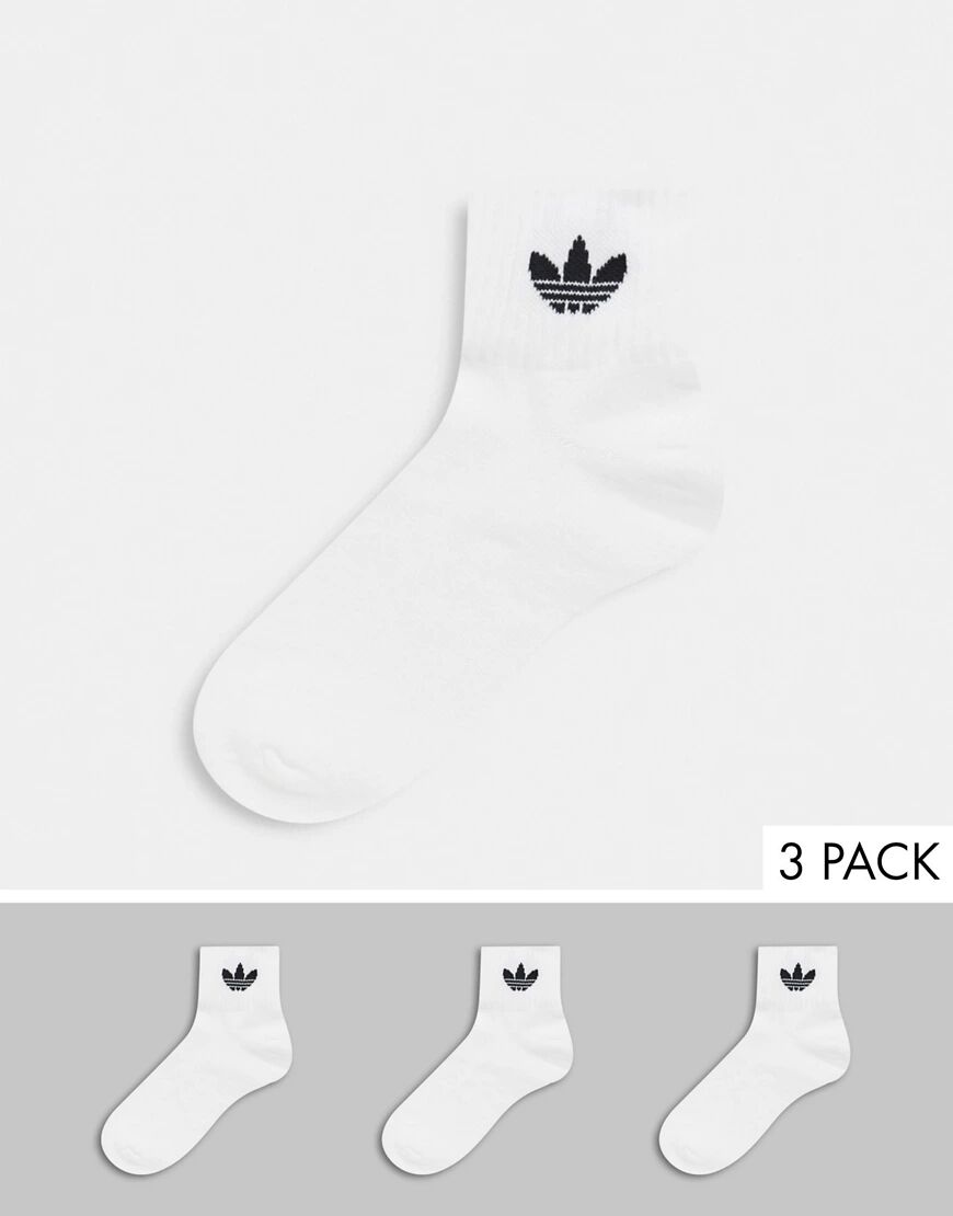 adidas Originals trefoil 3 pack ankle sock in white  White