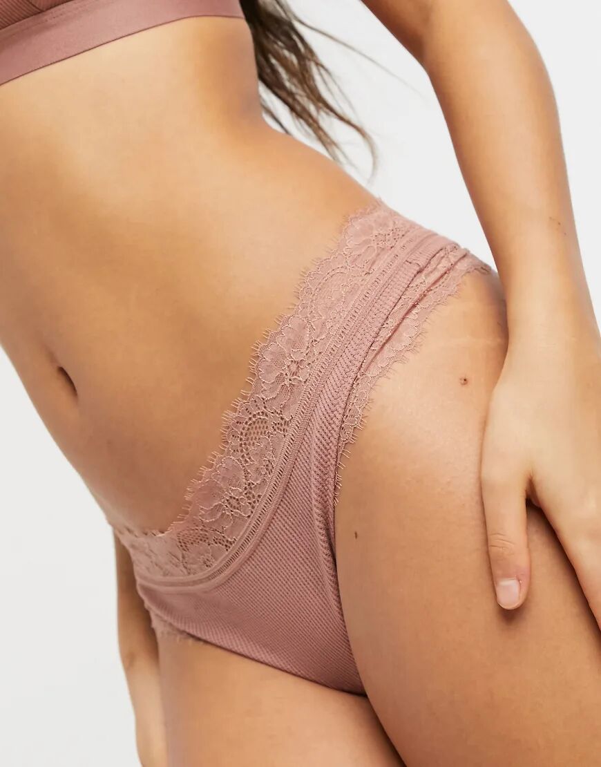 Aerie lace trim thong in dusty pink  Pink