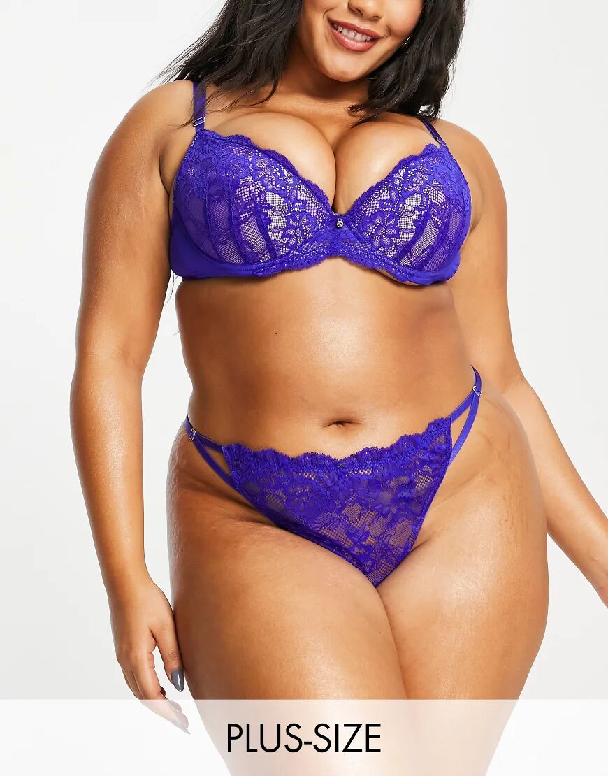 Ann Summers Curve Sexy recycled lace string thong in cobalt and lilac-Blue  Blue