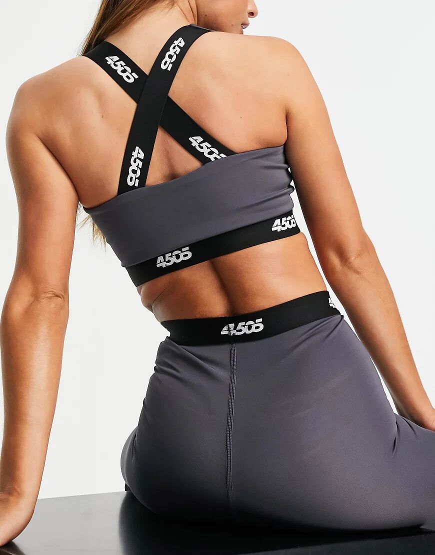 ASOS 4505 medium support bra with branded elastic-Grey  Grey