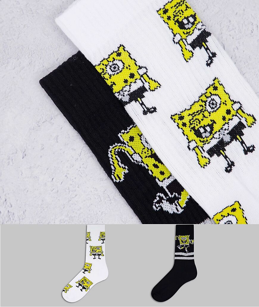 ASOS DESIGN 2 pack Spongebob dancing sports socks in white  White