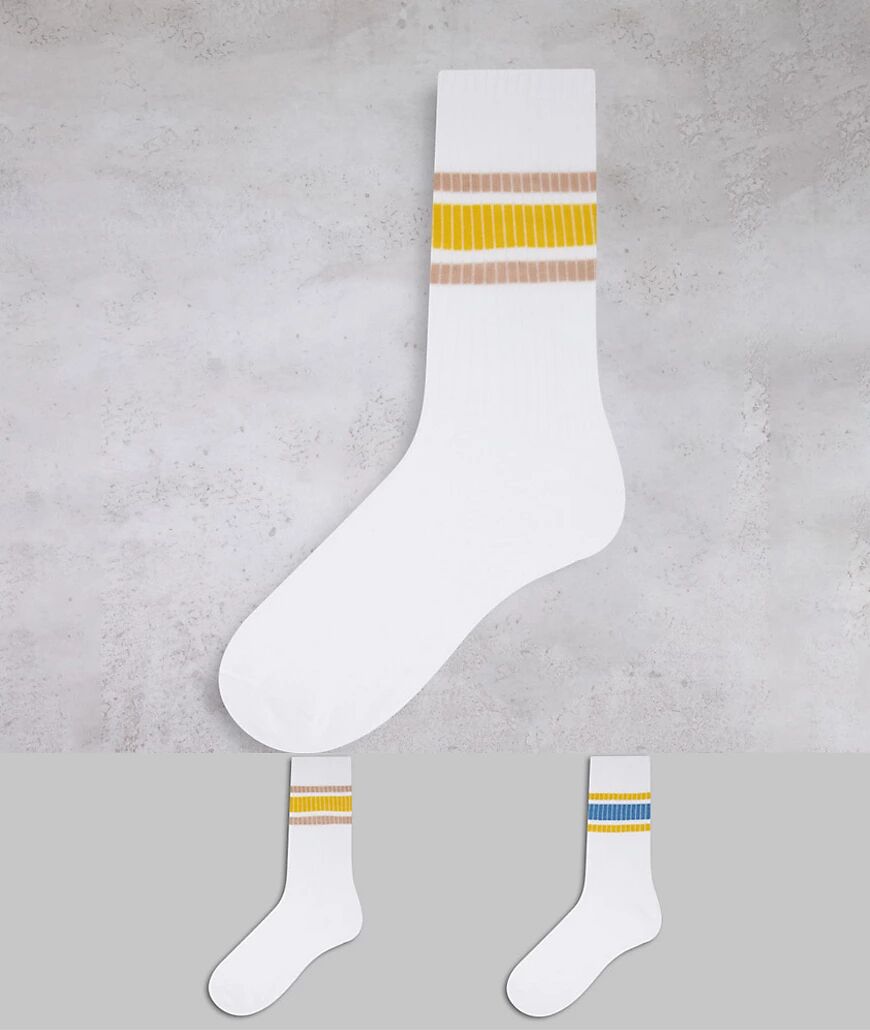 ASOS DESIGN 2 pack stripe socks in blue and mustard-Multi  Multi