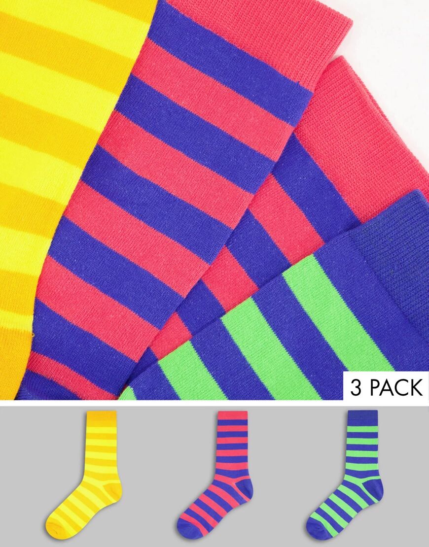ASOS DESIGN 3 pack crew socks in colour block stripes-Multi  Multi