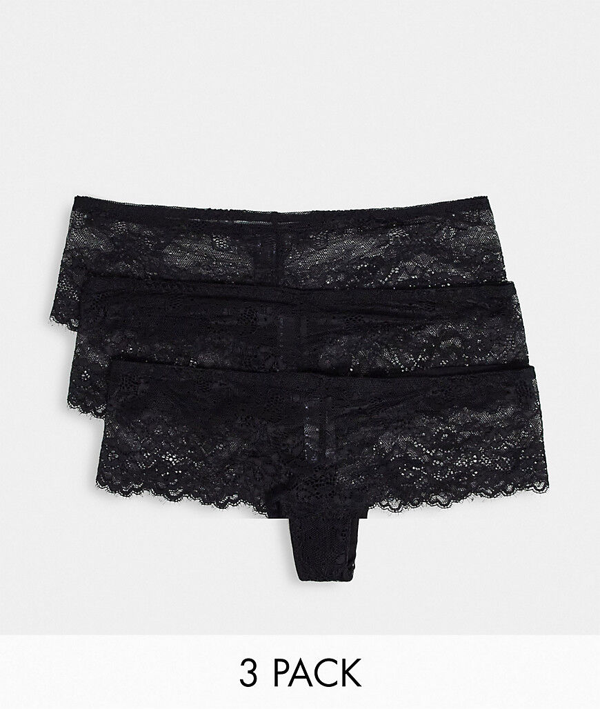 ASOS DESIGN 3 pack eyelash lace thong in black  Black