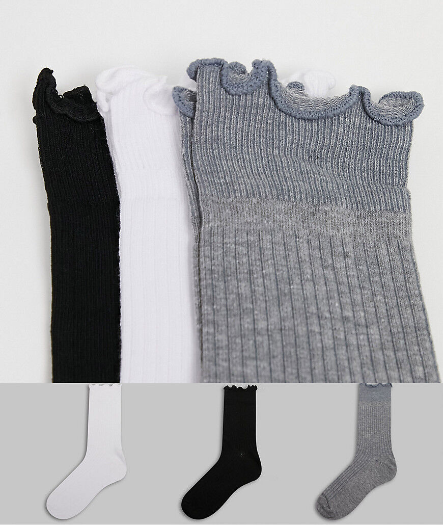 ASOS DESIGN 3 pack frill top calf length socks in multi  Multi