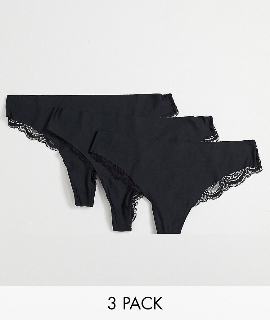 ASOS DESIGN 3 pack knicker in no VPL & lace-Black  Black