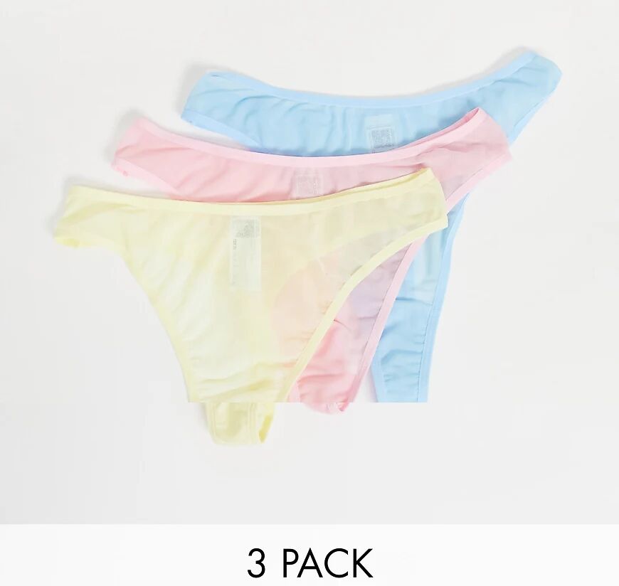 ASOS DESIGN 3 pack mesh malibu thong in pink blue & yellow-Multi  Multi