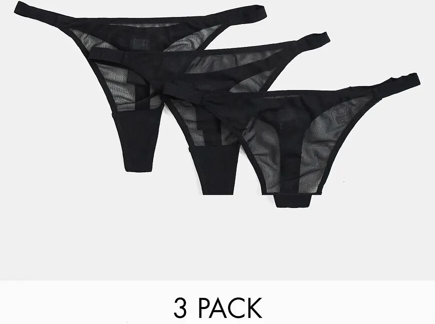 ASOS DESIGN 3 pack mesh tanga thongs-Black  Black