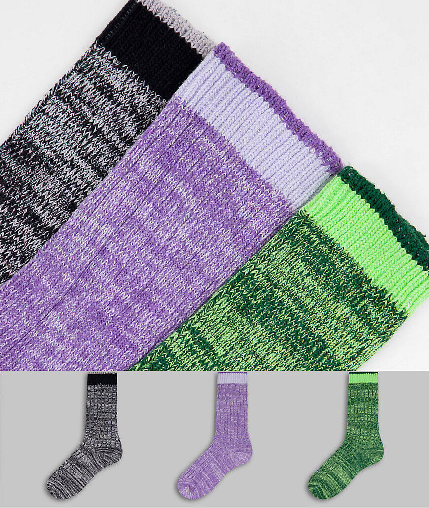 ASOS DESIGN 3 pack mixed knit chunky socks in multi  Multi