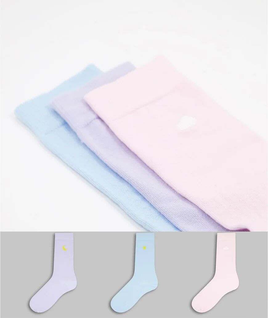 ASOS DESIGN 3 pack weather embroidery socks in pastel colours-Multi  Multi