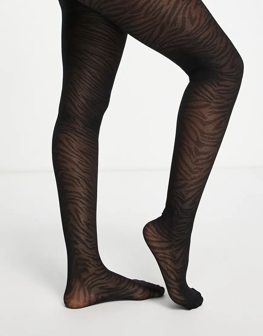 ASOS DESIGN 30 denier zebra print tights in black  Black