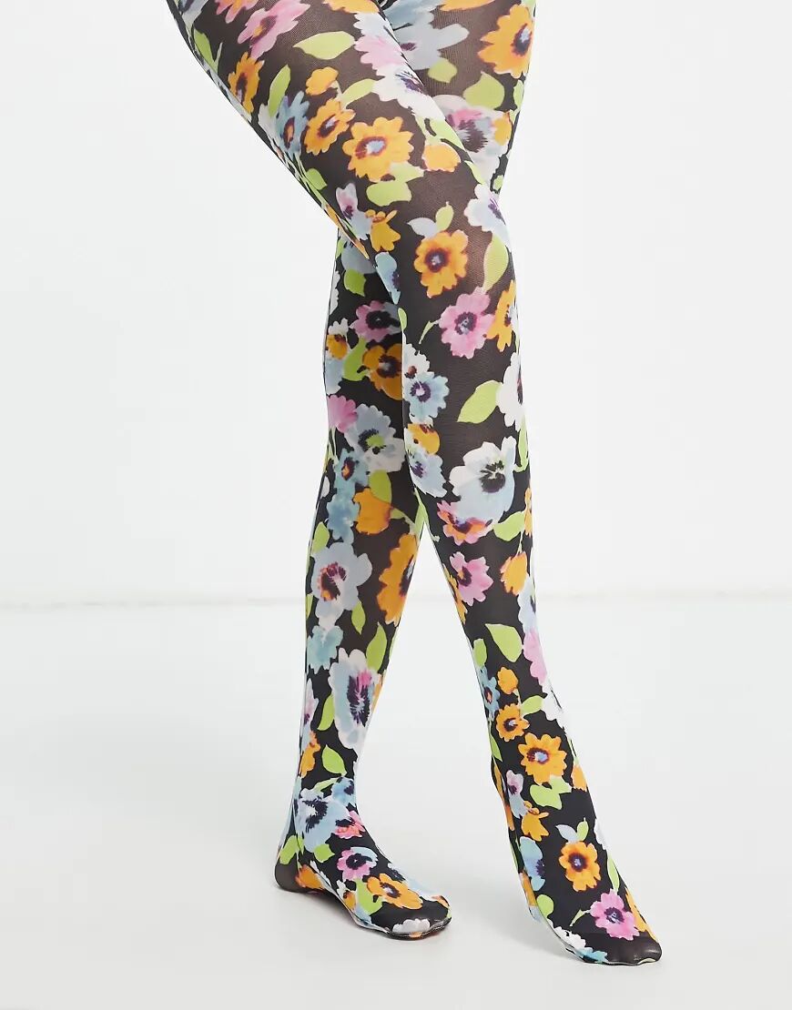 ASOS DESIGN 40 denier dark base bright floral printed tights in multi  Multi