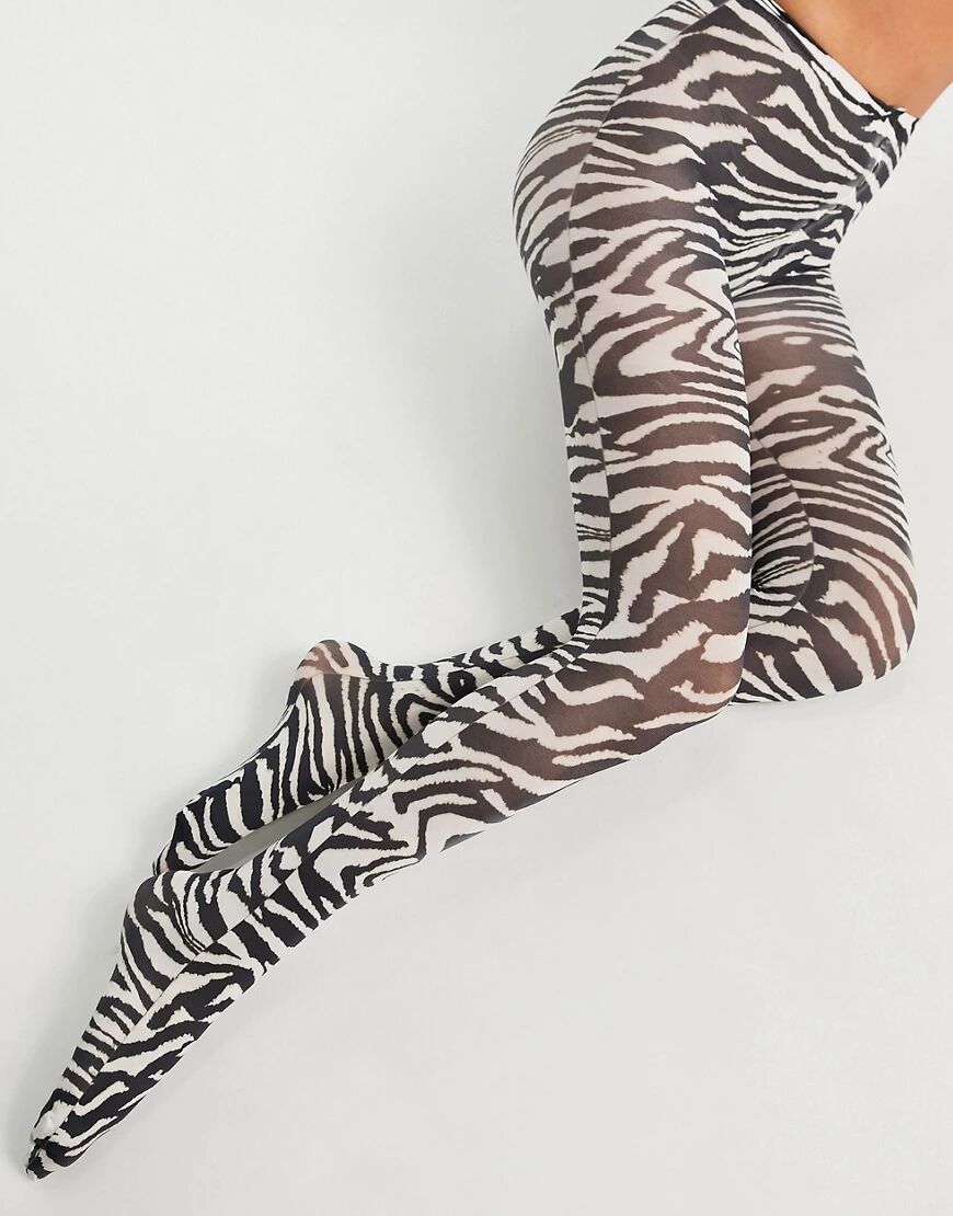 ASOS DESIGN 40 denier zebra printed tights in mono-Multi  Multi