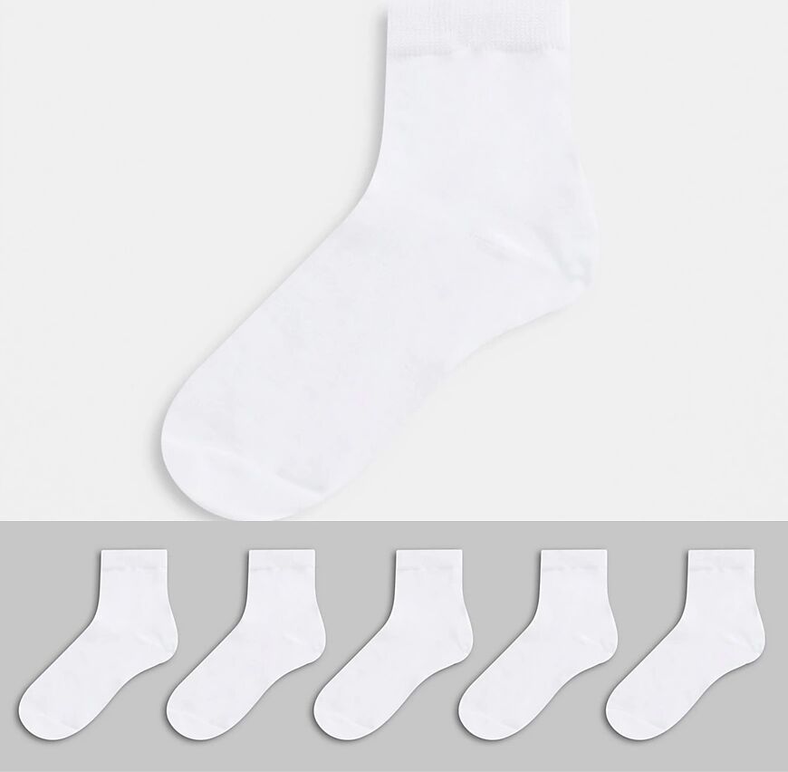 ASOS DESIGN 5 pack ankle socks in white  White