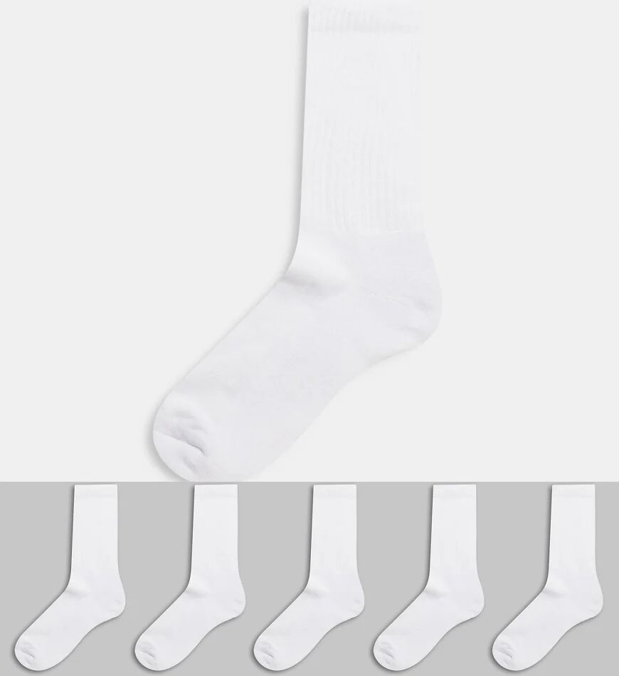 ASOS DESIGN 5 pack boot socks with terry sole in white  White