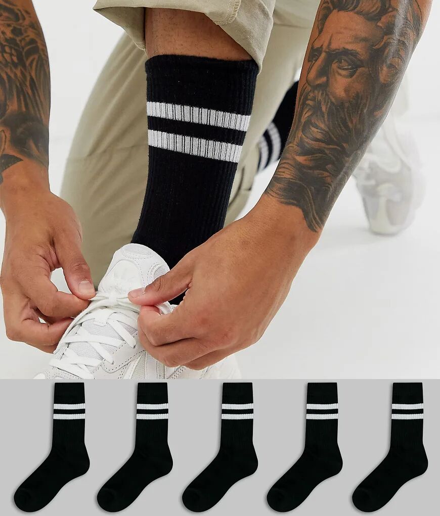 ASOS DESIGN 5 pack sport socks in black with white stripe save  Black