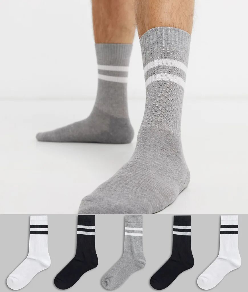 ASOS DESIGN 5 pack sports style socks in monochrome with stripes save-Multi  Multi