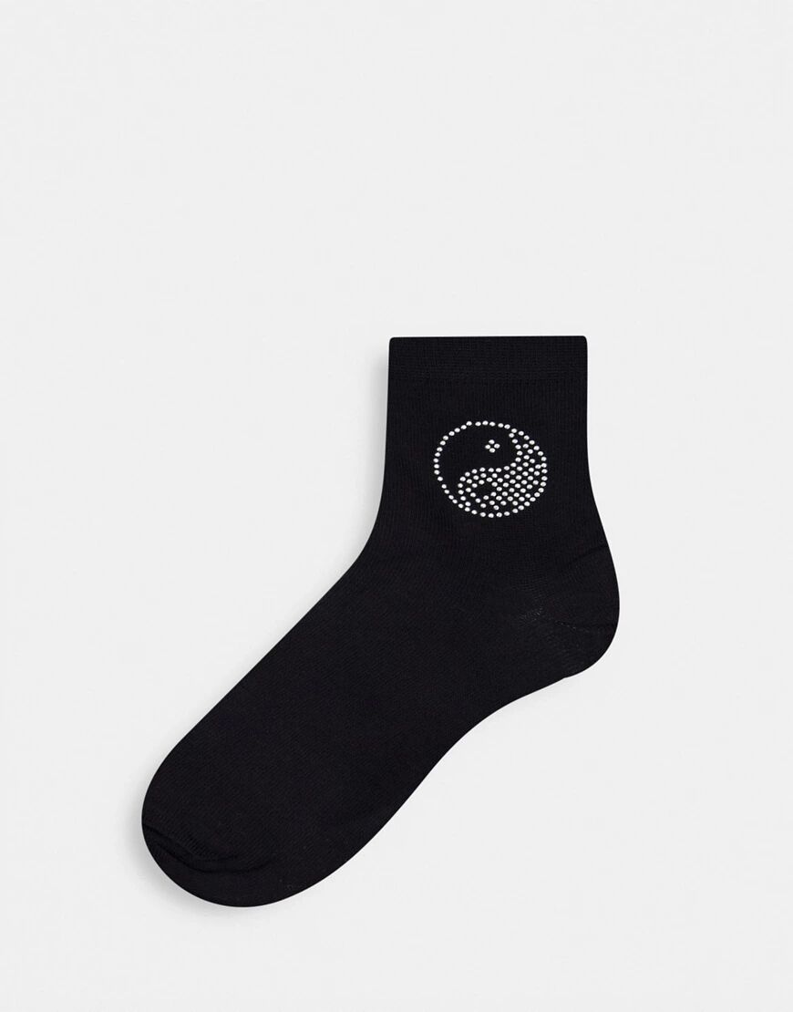 ASOS DESIGN ankle socks with hotfix 90's motifs in black  Black