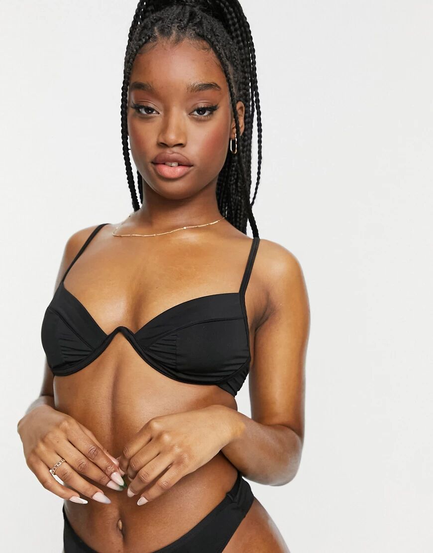 ASOS DESIGN Annelie sexy v wire moulded bra in black  Black