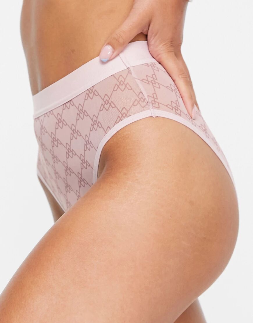 ASOS DESIGN Ava printed mesh high waist brazilian knicker in pink  Pink