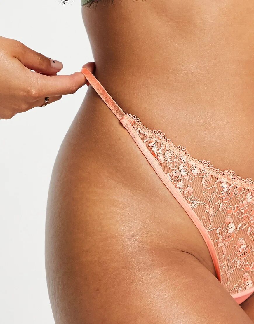 ASOS DESIGN Billie pastel embroidery thong in coral-Orange  Orange