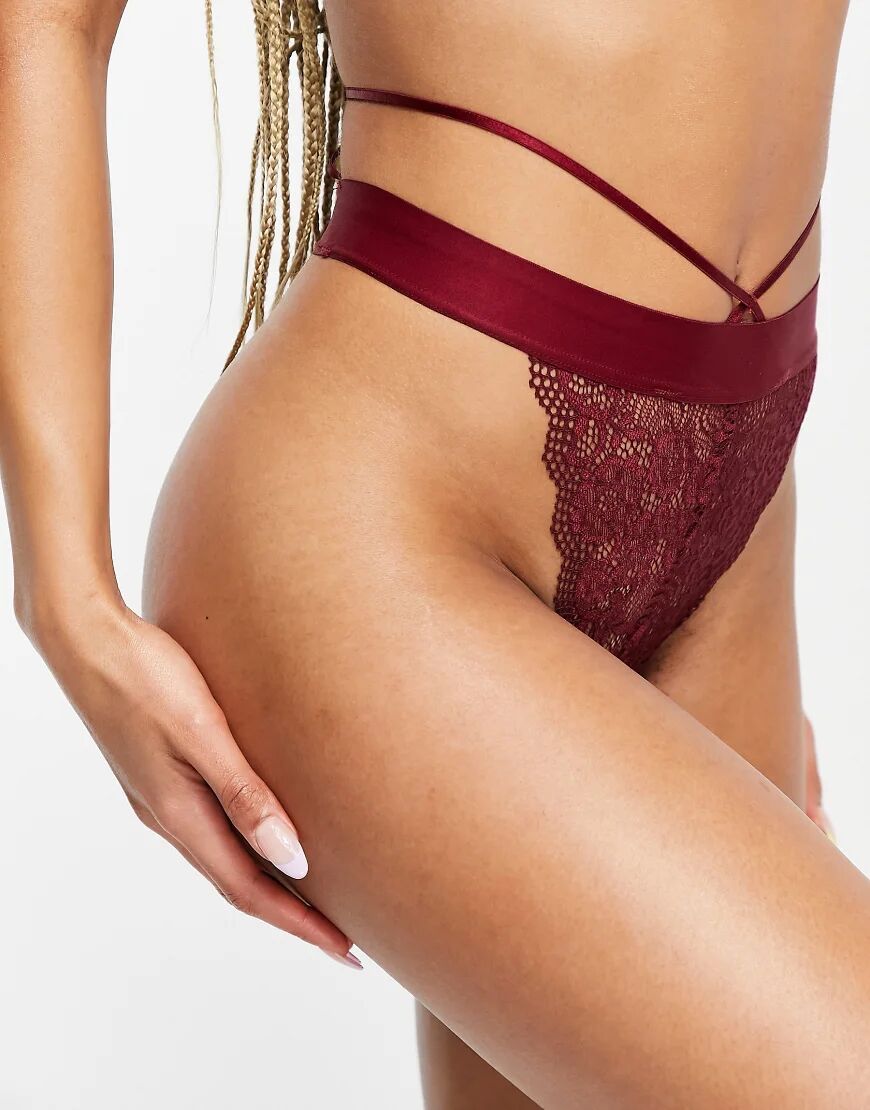 ASOS DESIGN Cacia lace thong in deep red-Multi  Multi