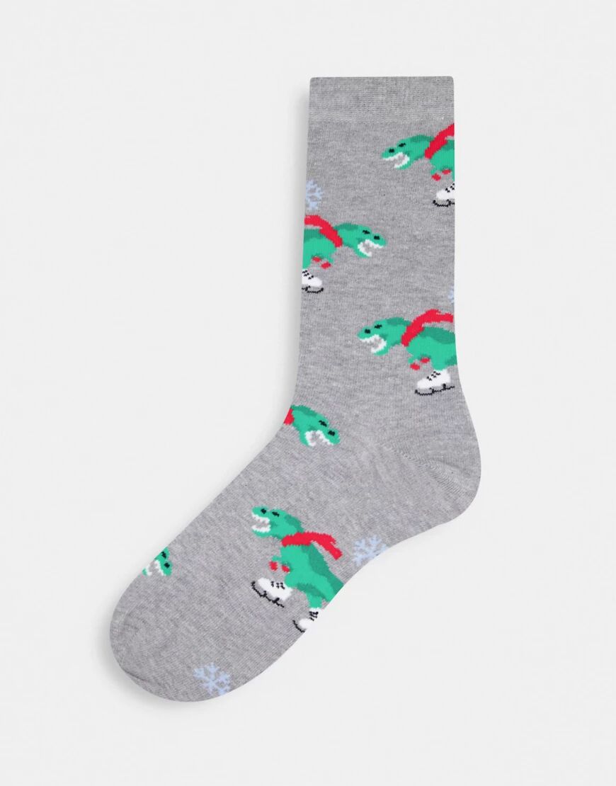 ASOS DESIGN christmas ice skating dinosaur ankle socks-Multi  Multi